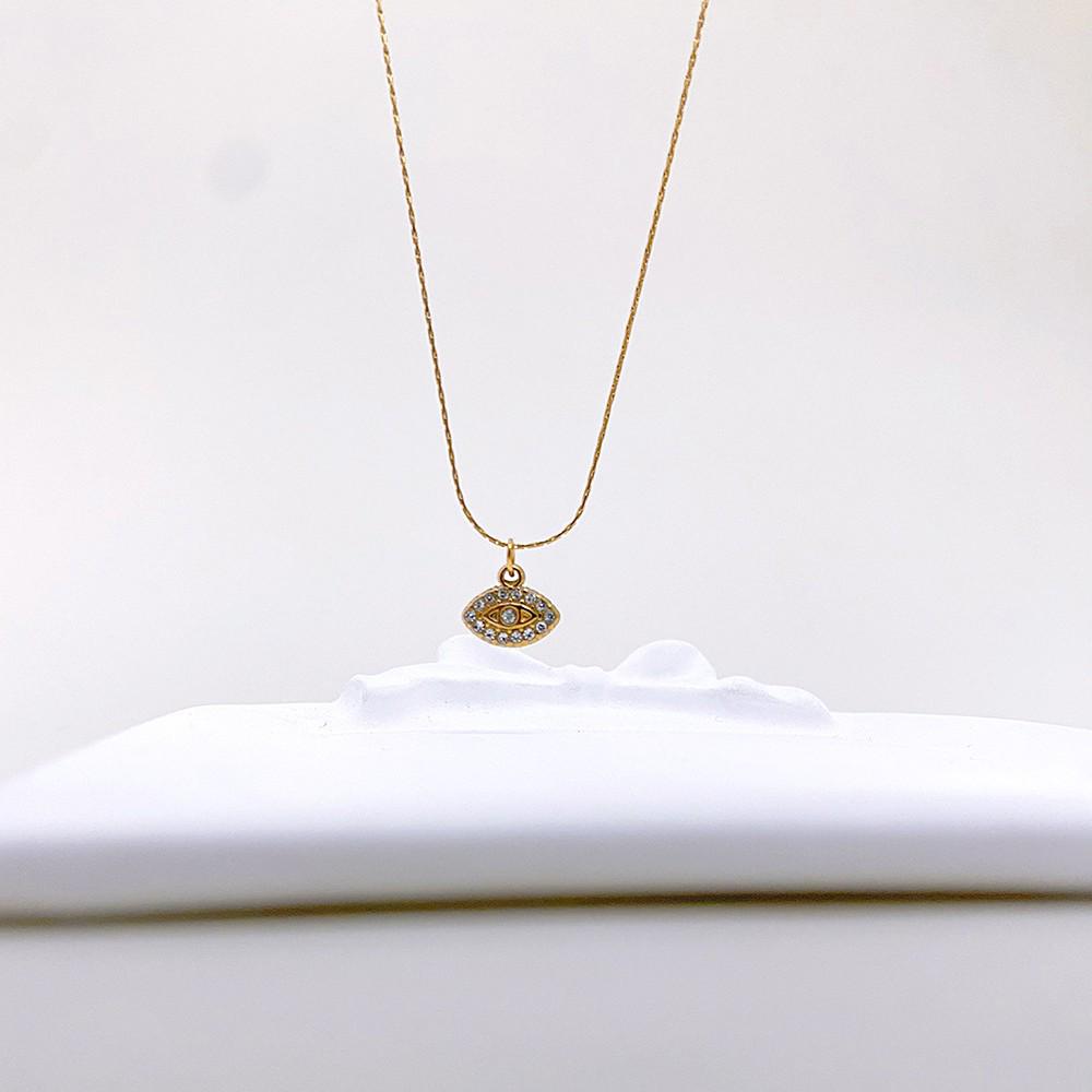 New Mini Evil Eye Diamond Pendant Necklace & Earrings Set for Women - Stainless Steel Jewelry