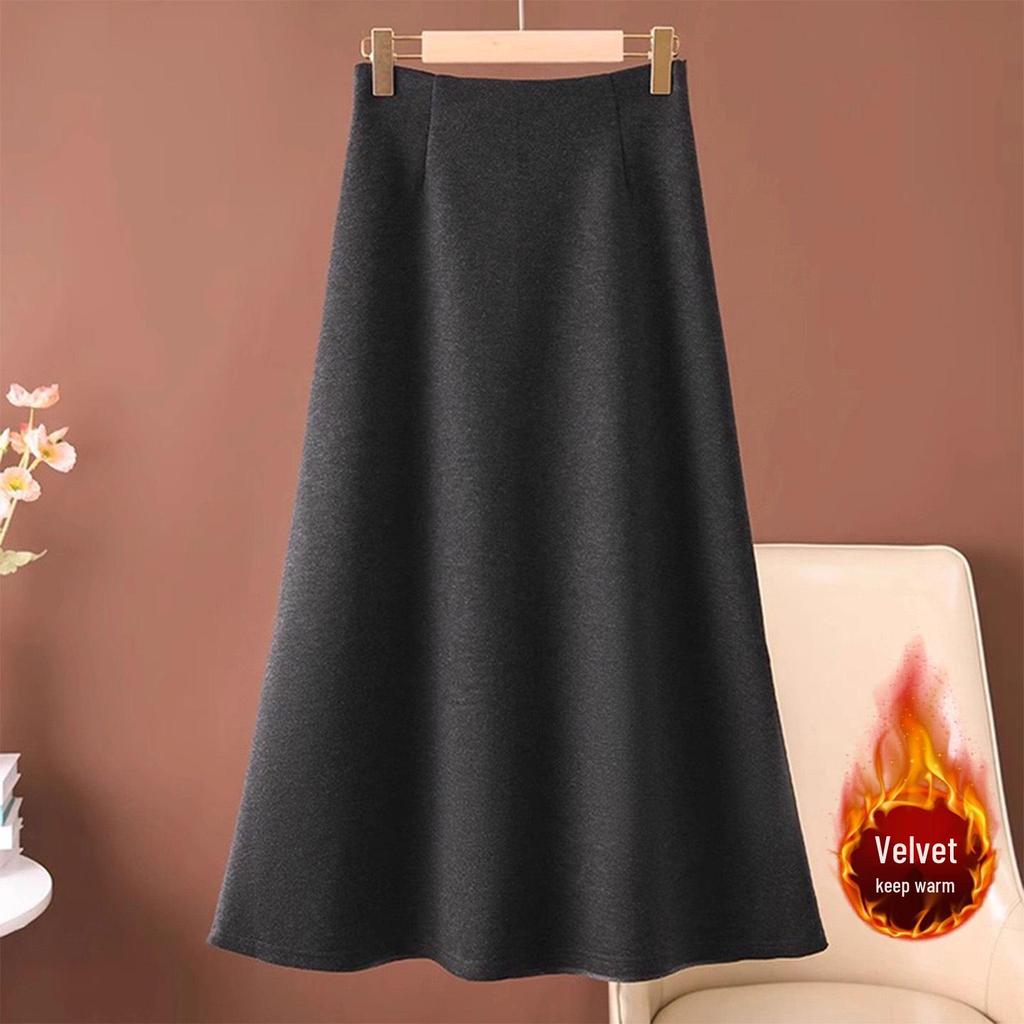 Women's Fashionable Woolen A-line Long Skirt - Autumn/Winter 2026, Elegant Velvet, Beautiful Temperament Umbrella Design.