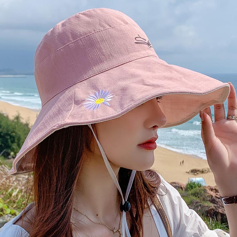 Daisy big brim bucket hat women's summer sunscreen sun hat travel casual versatile sunshade basin hat big edge