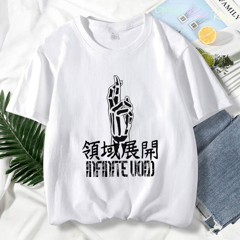 Japonské tričko Manga Jujutsu Kaisen Top Dámské Anime Gojo Satoru Tričko s potiskem Funny Gojo Cat Grafika Tričko Kawaii Neformální topy