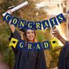 Congrats Grad Banner Blue and Gold Glitter Congratulations Graduation Banner, Congrats Grad Sign Decorations for Blue and Gold Congratulations