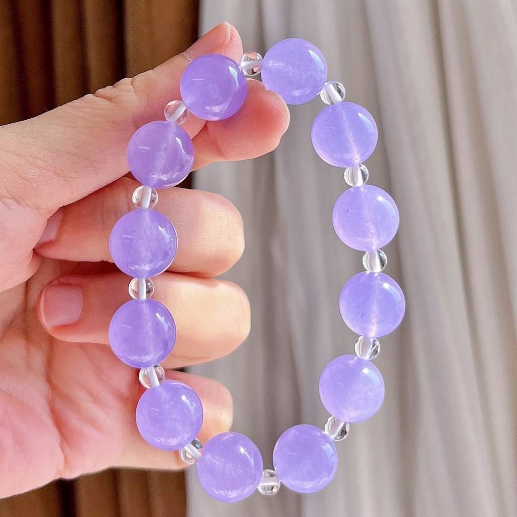 12Mm Violet Quartz Stone Natural White Crystal Design Contrast Bracelet
