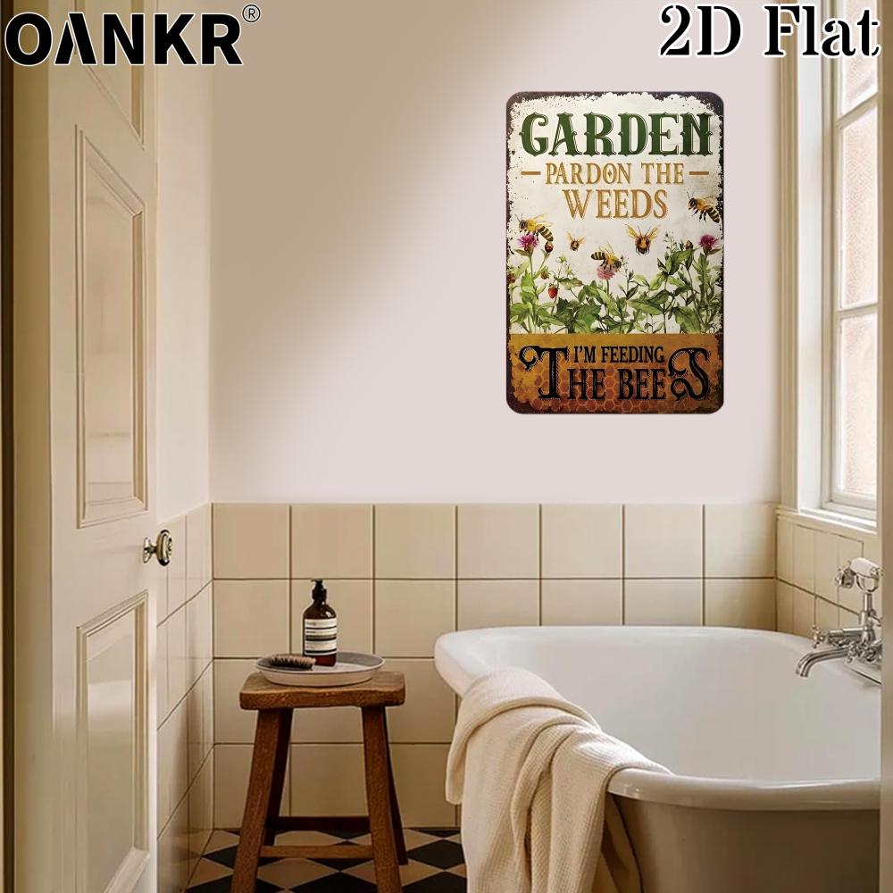 Vintage Garden Art Poster Metal Tin Sign Garden Pardon The Weeds Im Feeding The Bees Gift Metal Signs for Backyard Home Decor