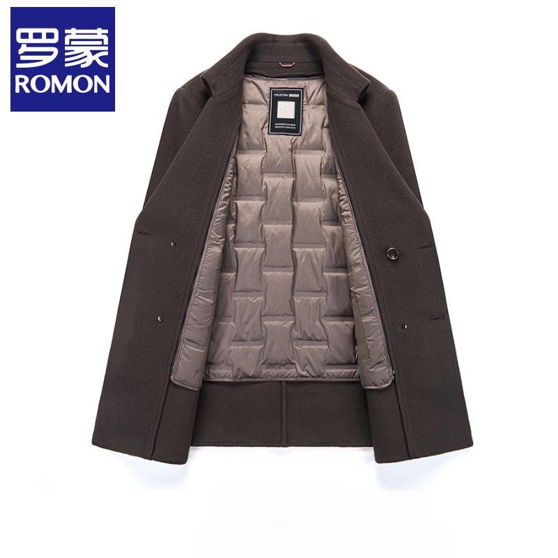 Romon Men's Mid-Length Wool Blend Coat with Detachable Down Liner