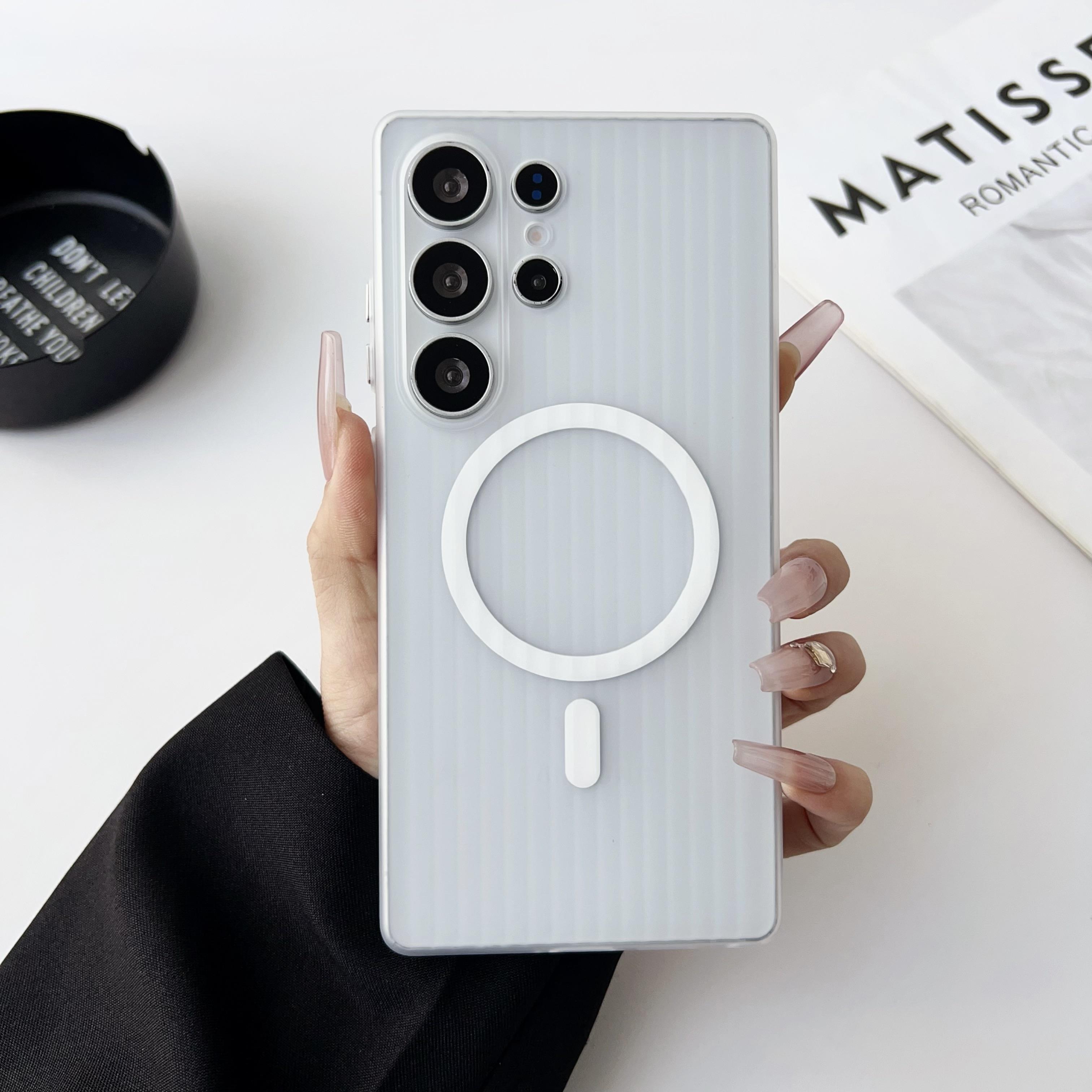

Slim Clear Stripes Pattern For Magnetic Case For Samsung S2 S24 S23 Ultra Plus Frosted Shockproof Armor Cover For Samsung Galaxy S23
