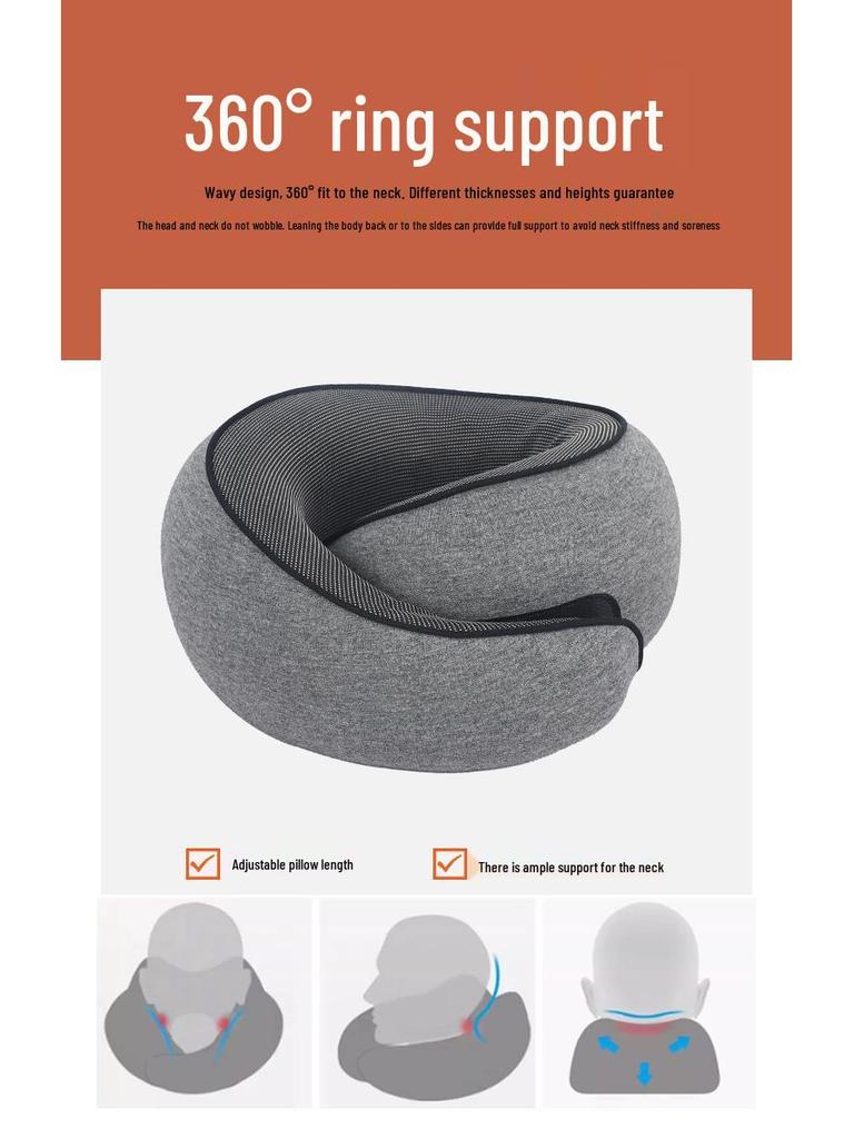 U-Shaped Memory Foam Travel Neck Pillow - No Head Tilt Support for Airplane and Office Use