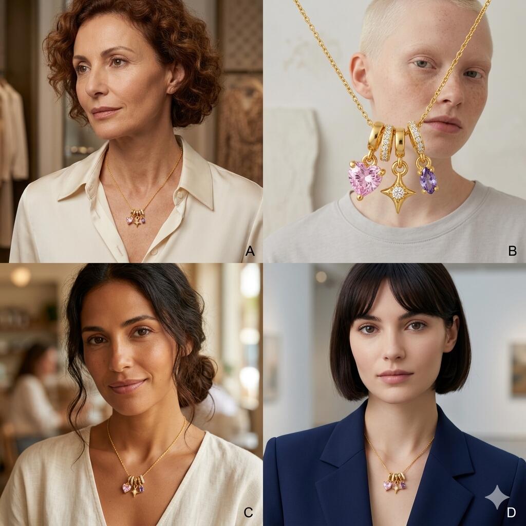 Rosa Zirkonia Herz Halskette Anlaufgeschützter Stern Anhänger für Damen 18K Vergoldet Koreanischer Stil Zierlicher Schmuck