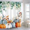 Autumn Watercolour Leaves Pumpkin Shower Curtain Maple Leaves Thanksgiving Gift Polyester Printed Shower Curtains Bathroom Decor