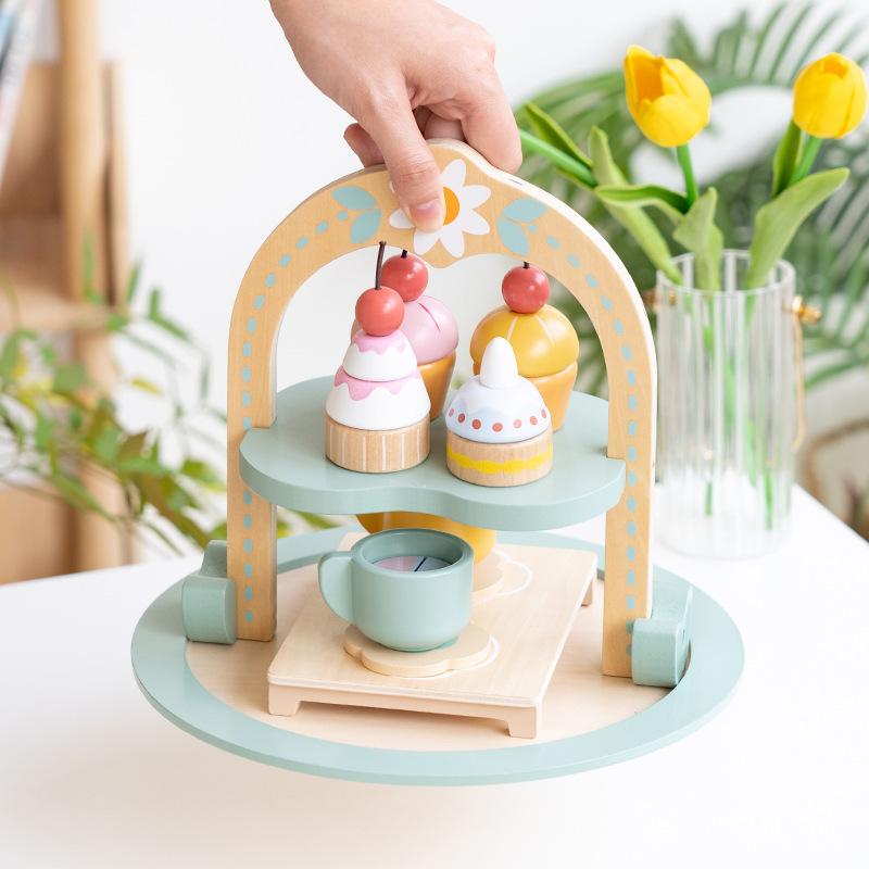 Wooden children's simulation garden afternoon tea dessert play house game, kindergarten parent-child interactive educational toys