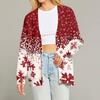 Women's Fashion Long Sleeve Christmas Print V-Neck Button Loose Cardigan Top