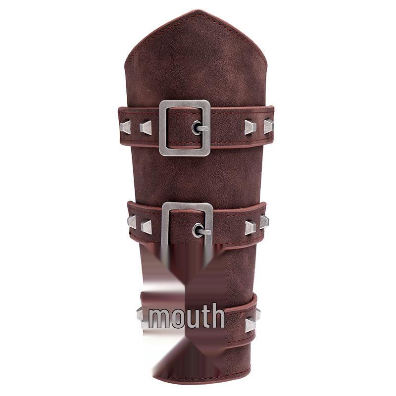 

Men s Exaggerated Leather Wristband and Punk Cycling Arm Guard коричневий