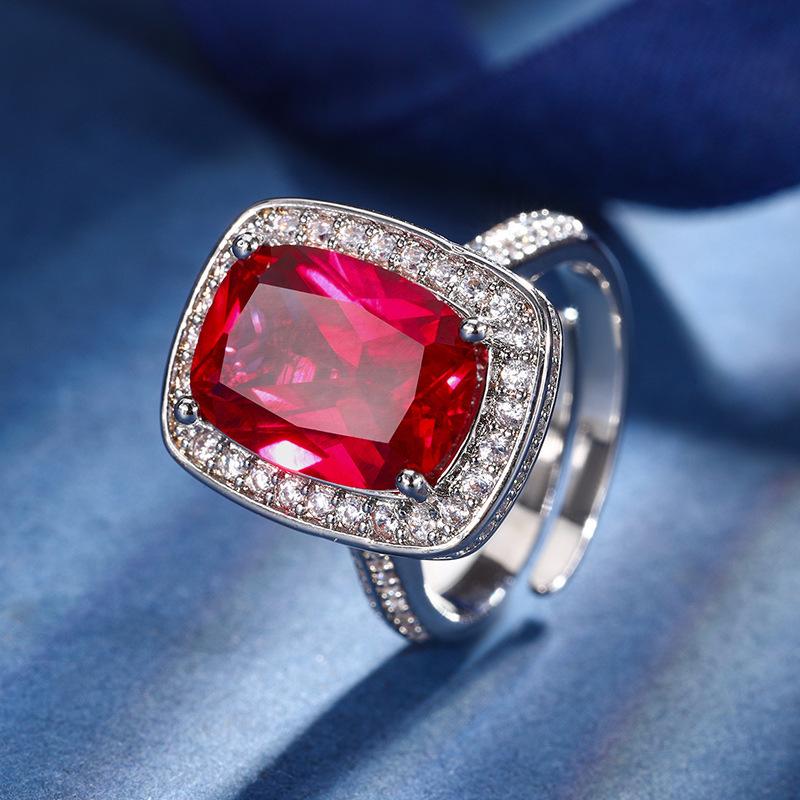 

Huabi Jewelry Copper Bottom Gold Plating Simulated Red Corundum Blue Spinel Temperament Fat Fang Women s Suit 10*14