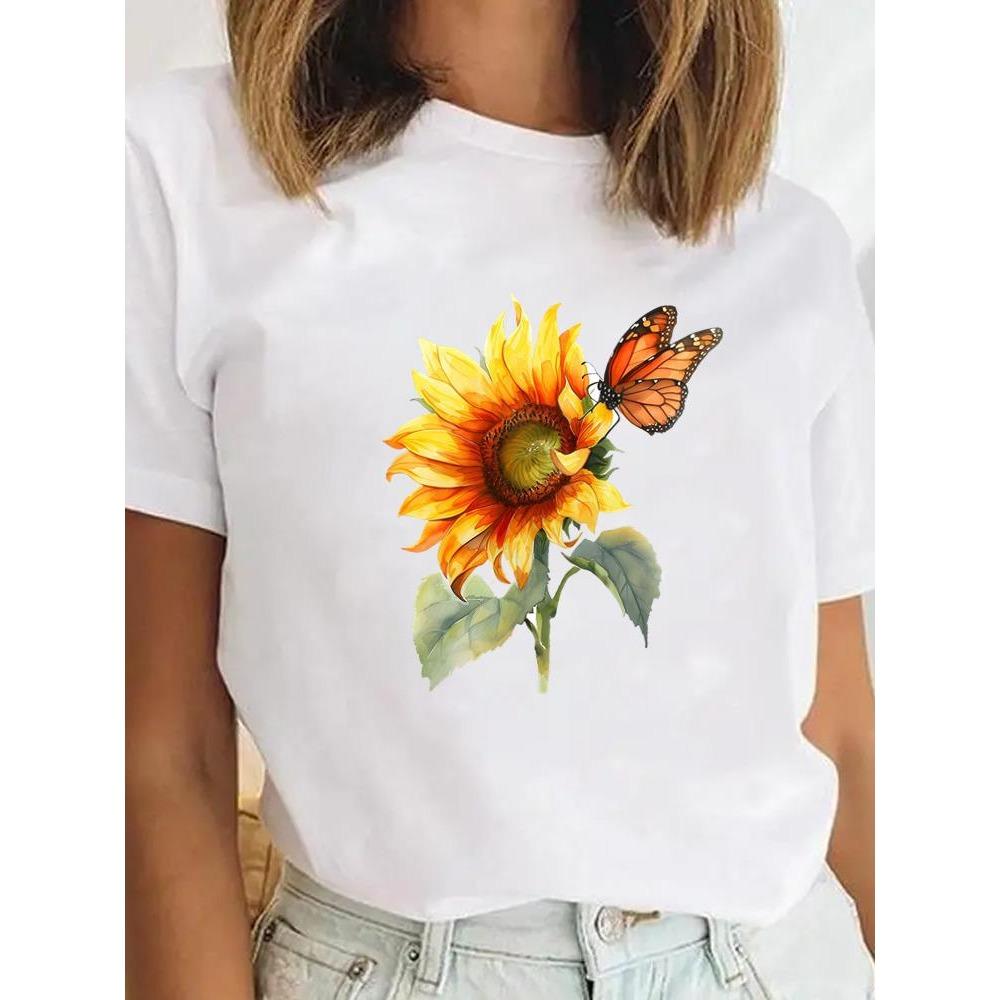 Fashion Graphic Tee Sweet Trend Flower Cute Clothes Clothing for Women Female Casual Top Print T-shirts