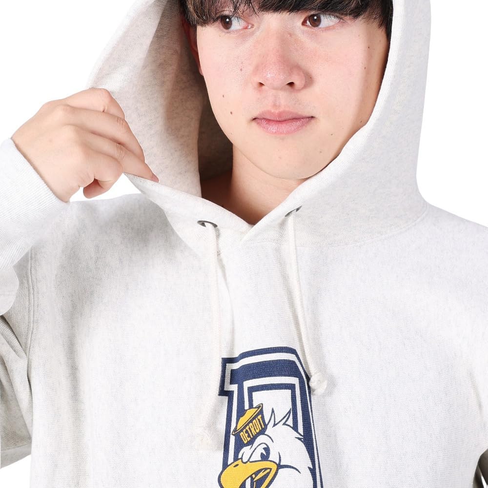 Champion Long Sleeve Cotton USA Graphic Print Reverse Hooded Size L Men's Hoodie, 11.5oz Weave® Sweatshirt, C3-Y114, Oatmeal,