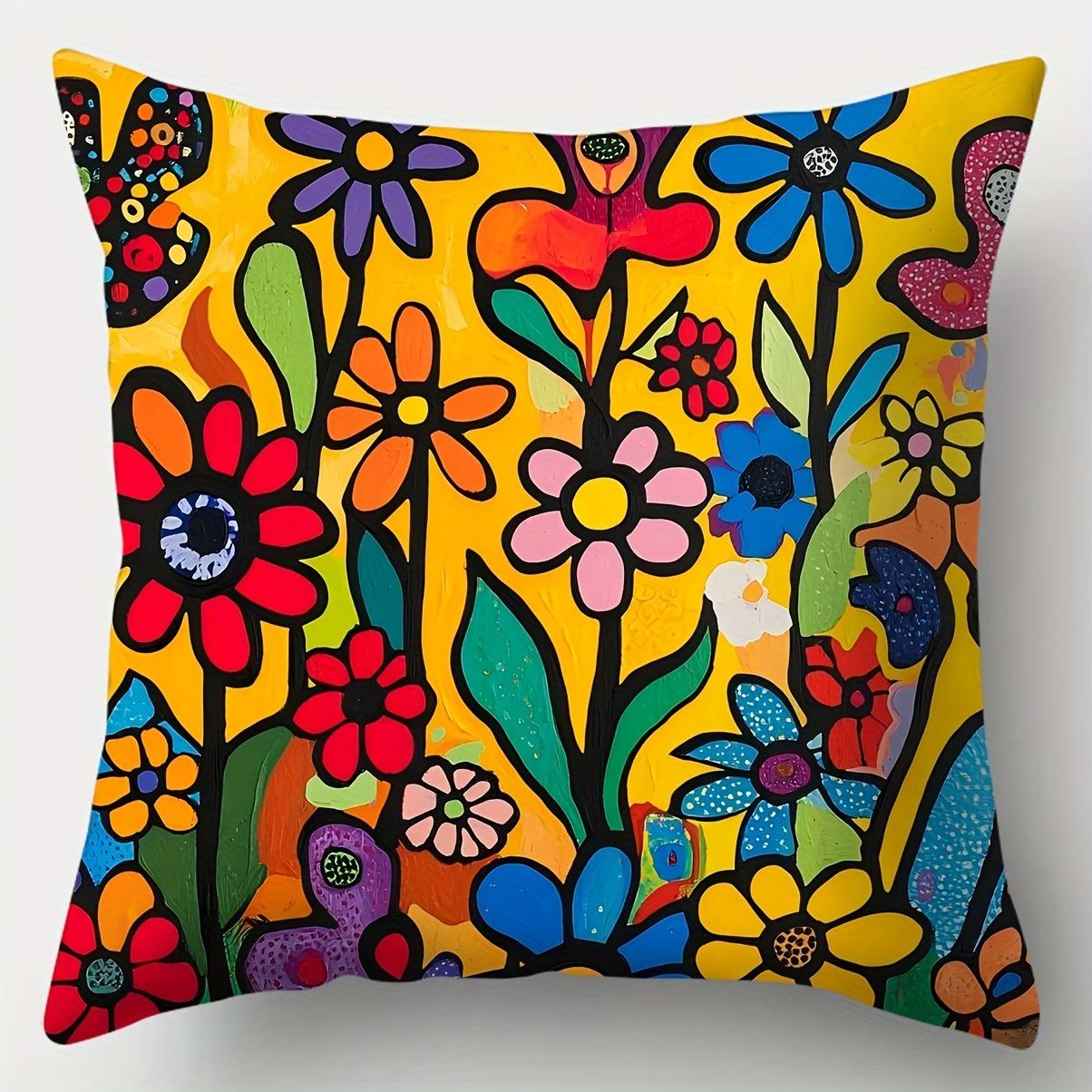 

Vibrant Abstract Floral PillowcasesLiving room sofa cushion cover, soft and comfortable, bedroom room decoration 16x16in 40x40cm