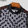 INCERUN Men Mockneck Sleeveless Polka Dots Mesh Bodysuits See Through Fitted Briefs Jumpsuits