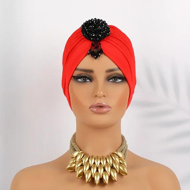 Indian Women Chemo Cap Muslim Diamonds Hijab Pleated Turban Wrap Headscarf Beanies Hair Loss Bonnet Hat Femme Turbante Mujer New