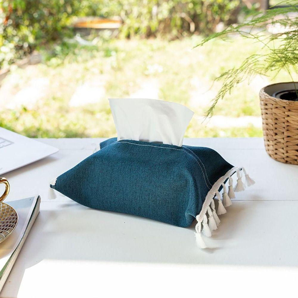 Fabric Tissue Box Solid Color Napkin Holder Tissue Dispenser Paper Towel Stoarge Bag Household/Hotels Tissue Box With Tassels