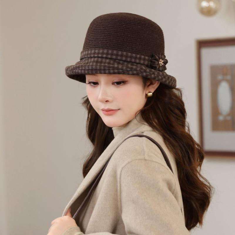 Wool Bucket Hat Women's Small Edge Autumn and Winter Thermal Hat Casual Basin Hat Knitted Ear Hat New Wool Hat