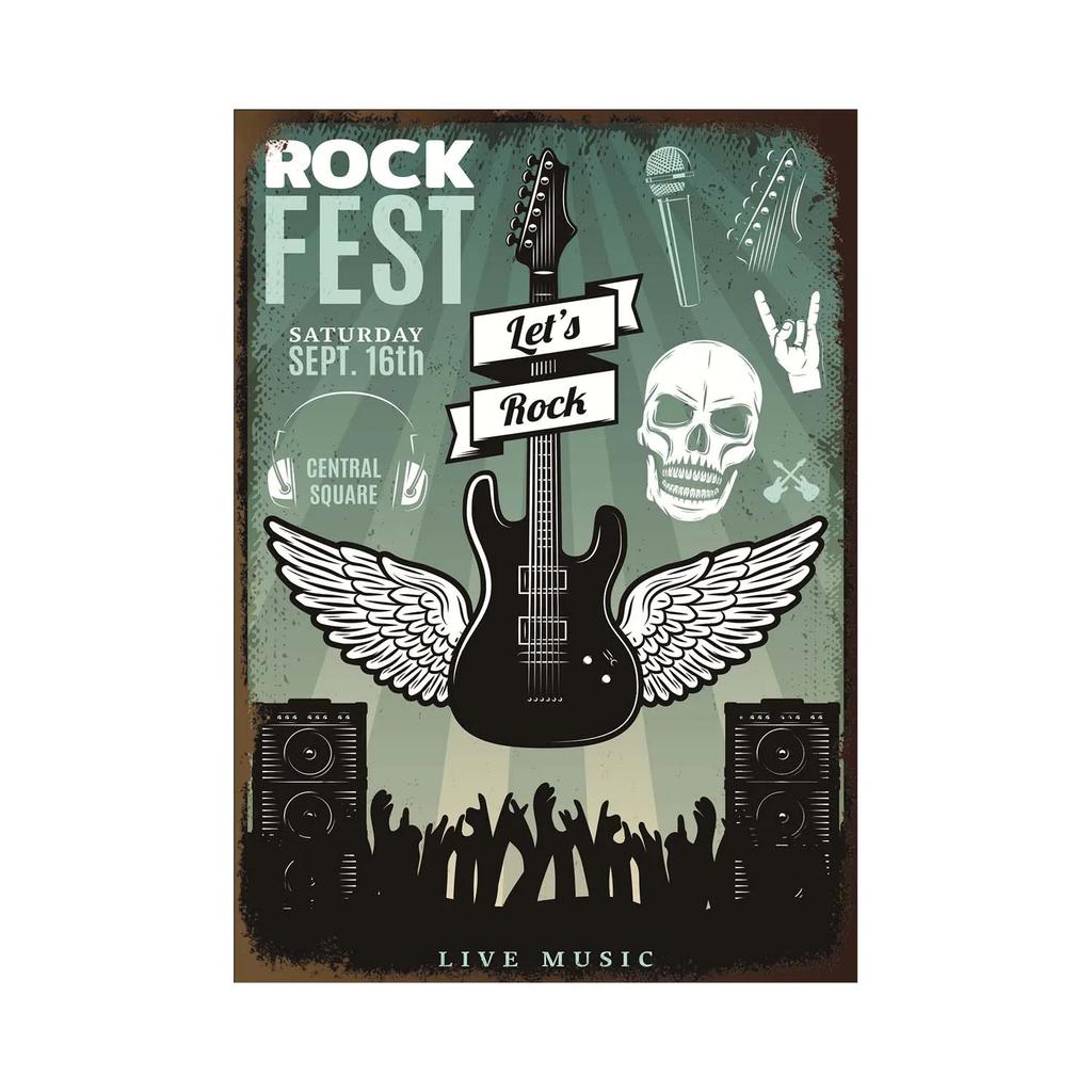 pc Vintage Rock Music Metal Poster Tin Signs Retro Guitar Rock Party Metal Plates Wall Art for Bar Pub Home Wall Art Decor