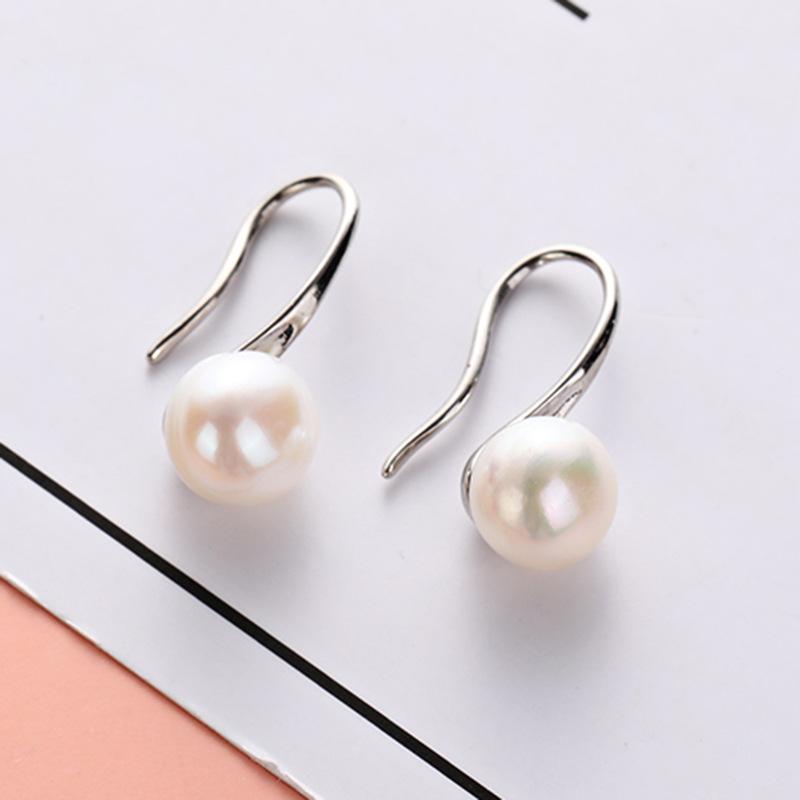 Classic Female   Silver Needle Round Natural Pearl Hanging Earrings For Women Pendientes Oorbellen Brincos