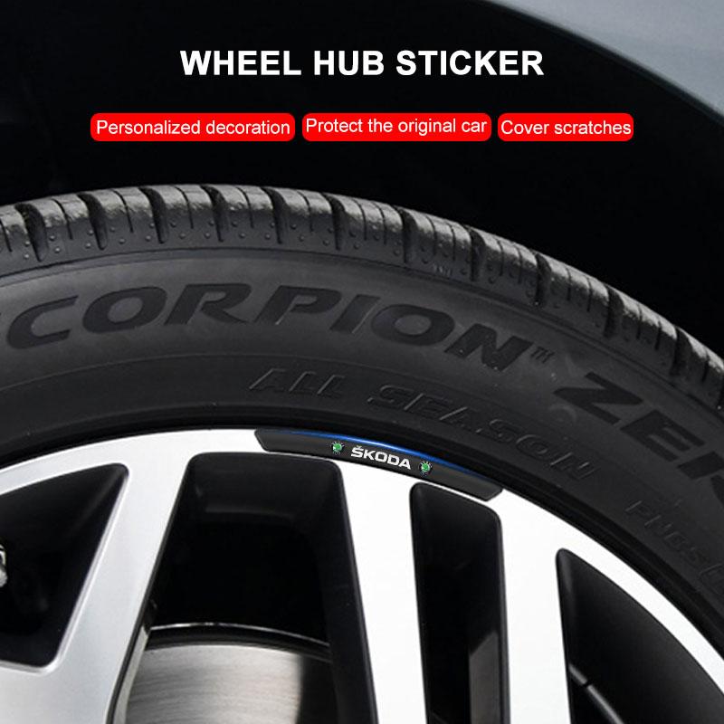 4Pcs Aluminum Car Wheel Hub Badge Sticker Tire Rim Decor Decal for Skoda SCALA Superb Octavia 2 3 A4 A5 Fabia Kamiq Kapoq Kodiaq Rapid