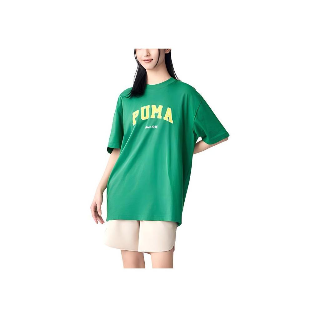 Puma Loose Breathable Letter Print Crew Neck Pullover Short Sleeve T-Shirt Unisex Tops Green 684366-86