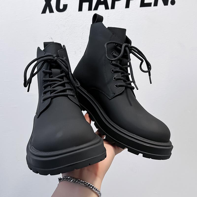 Martin boots men's autumn and winter high-top black men's British style thick-soled heightening locomotive medium-top short boots 22728-A