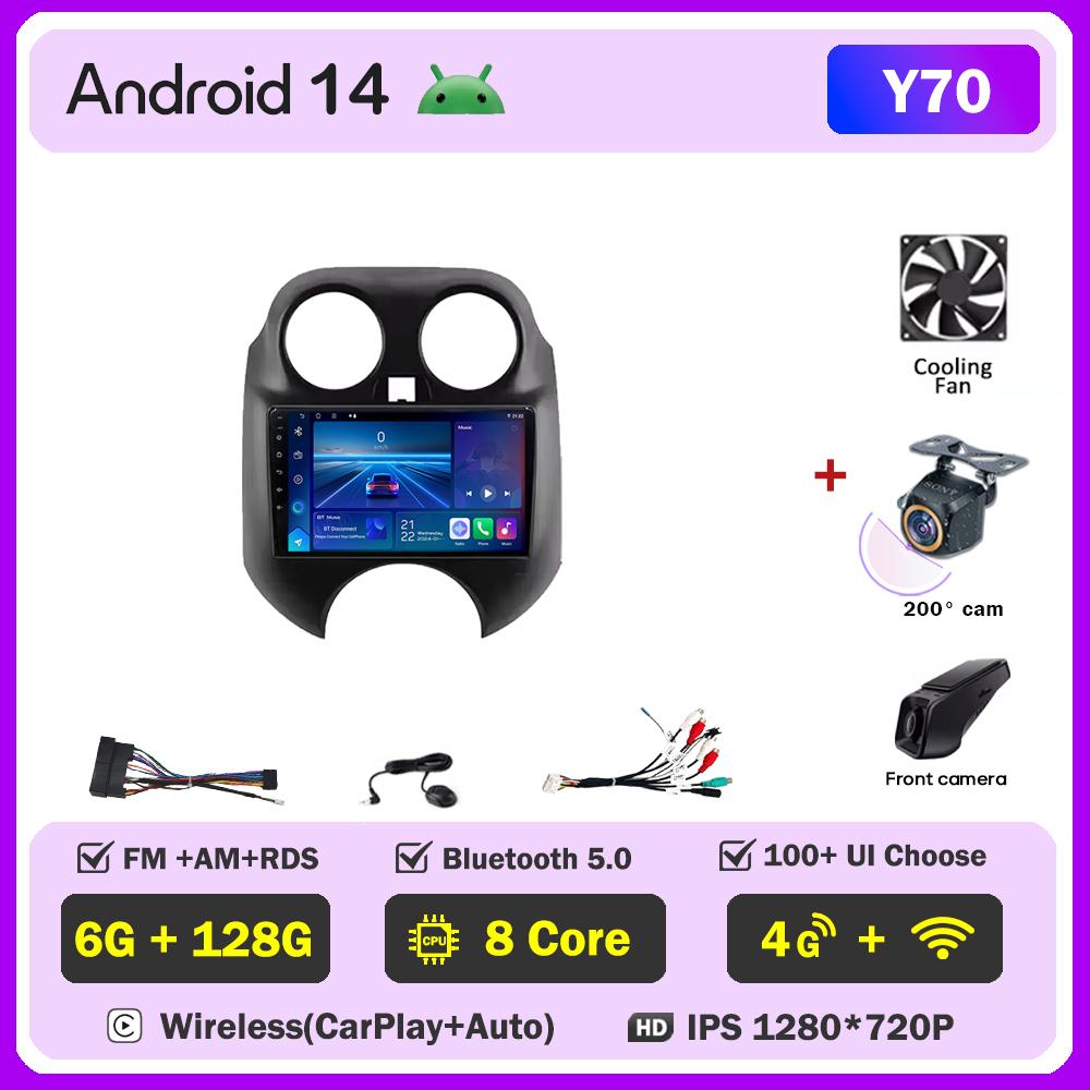 Car Multimedia Player For Nissan March MICRA 2010- 2013 Car Radio Player Touch Screen Wireless Android 14 Stereo Head Unit GPS