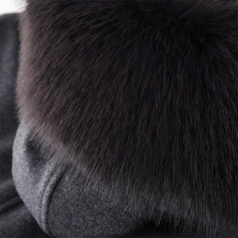 Shang Jing 2025 Winter Women's Faux Fur Lined Long Wool Blend Coat
