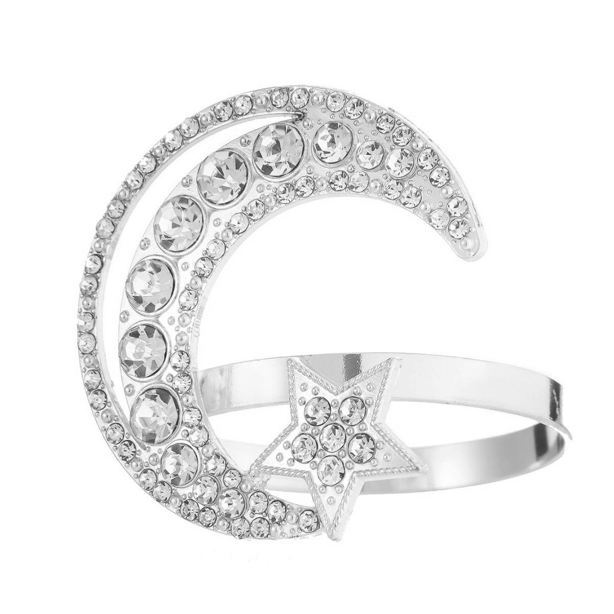 Star Moon Rhinestone Napkin Ring - Elegant Metal Table Decor for Western Hotels