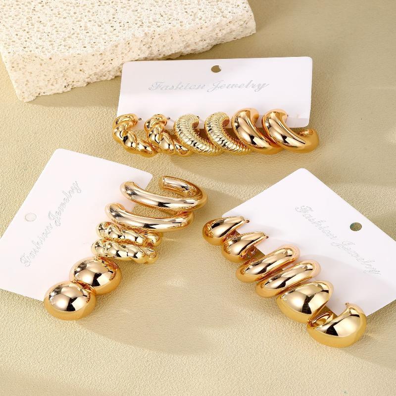 Texture Geometry Multi Shaped Women'S  Ring Earring Set Elegant  Style Unique Design Earrings