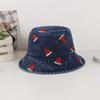 New Denim Summer Bucket Hat For Women Embroidery Watermelon Outdoor Travel Wide Brim Sun Hat Top Qulity Beach Fisherman Cap