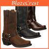 Fashion Retro Luxury Mens Cowboy Boots Mid Calf Western Boots New Buckle Strap Knight Boots Pu Leather Slip On Men Boot Plus Size 3848