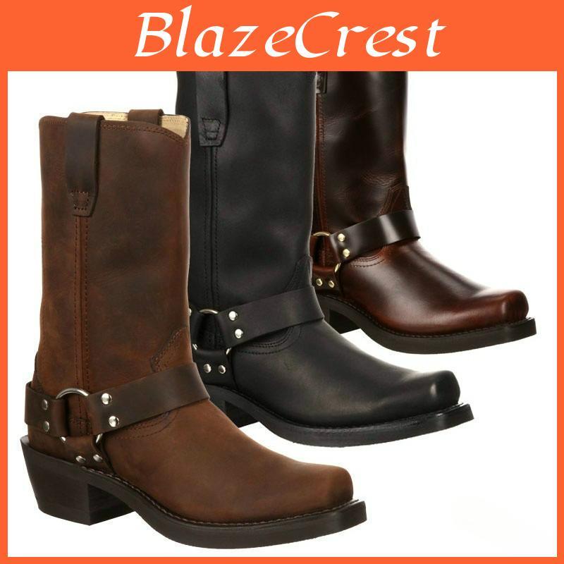 Fashion Retro Luxury Mens Cowboy Boots Mid Calf Western Boots New Buckle Strap Knight Boots Pu Leather Slip On Men Boot Plus Size 3848