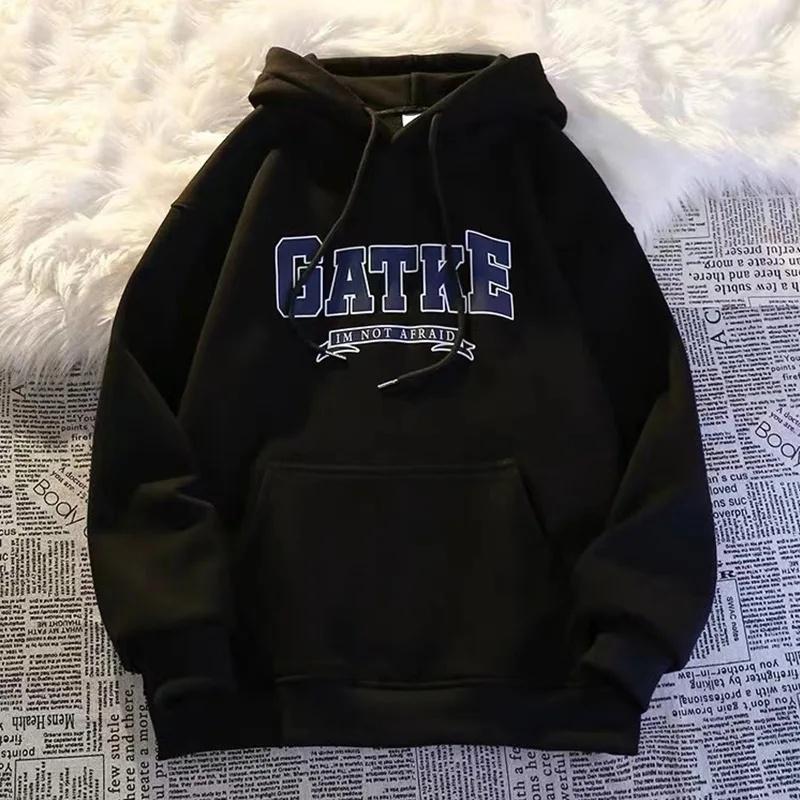 American Style Thickened Hoodie Sweatshirt Men's Autumn Winter Fleece Loose Oversize Casual Sportswear Coat for Couples