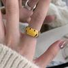 Stylish Korean Yellow Smiley Face Ring For Women Adjustable Geometric Design Fashionable