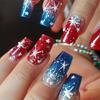 24 Pieces Acrylic Artificial Nail With Star Glitters Design Full Cover Press On Nail For 4th Of July Celebrations
