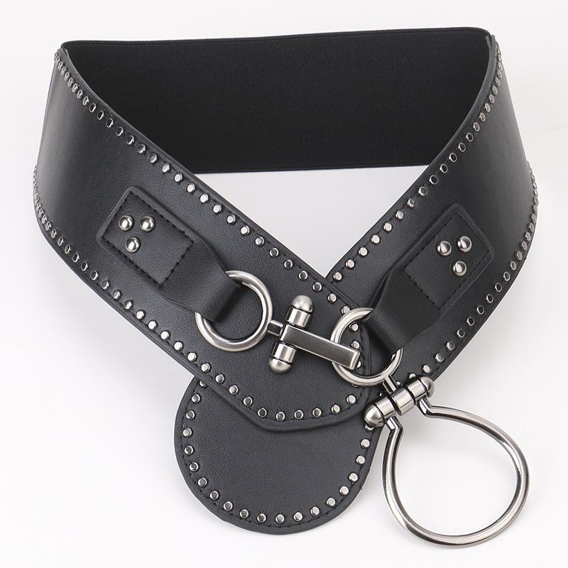 Punk Style Belt Diagonal Span Metal Rivet Decorative Wide Belt Elastic Elastic Waist Seal Diagonal Strap