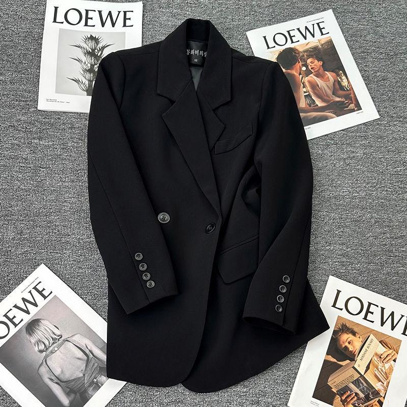 Women's Petite Gray Loose Two-Piece Suit Jacket Set - Early Spring 2025 Casual Blazer