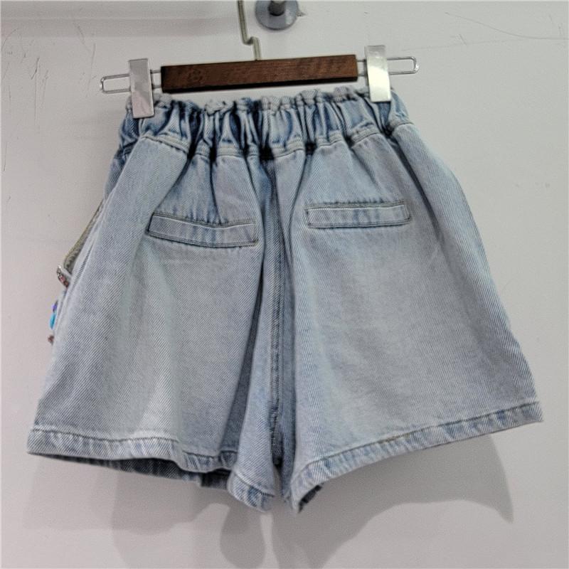 Thailand Tide Brand Summer New Heavy Industry Inlaid with Colored Diamond Beads High Waist Thin Wide Leg Denim Shorts Cross-border