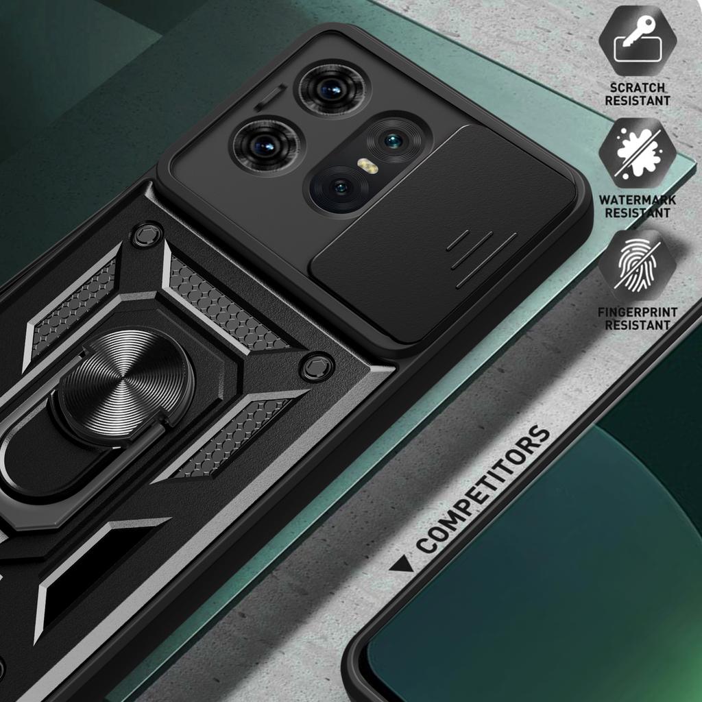 For Motorola Edge 50 Pro 5G Case PC+TPU Back Cover with Lens Protector+Kickstand