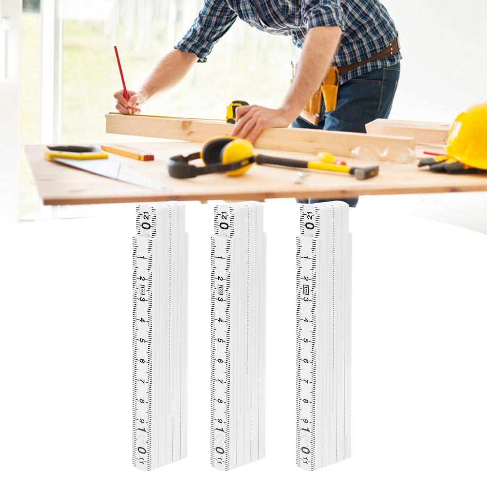 3PCS Plastic Folding Ruler White 10 Fold Foldable Measuring Stick Clear Scale Lightweigh Linear Measurement Tools Carpentry