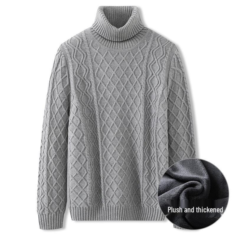 Men's Autumn/Winter 2025 Casual Warm High Collar Chunky Knit Sweater Plus Size Loose Knitwear