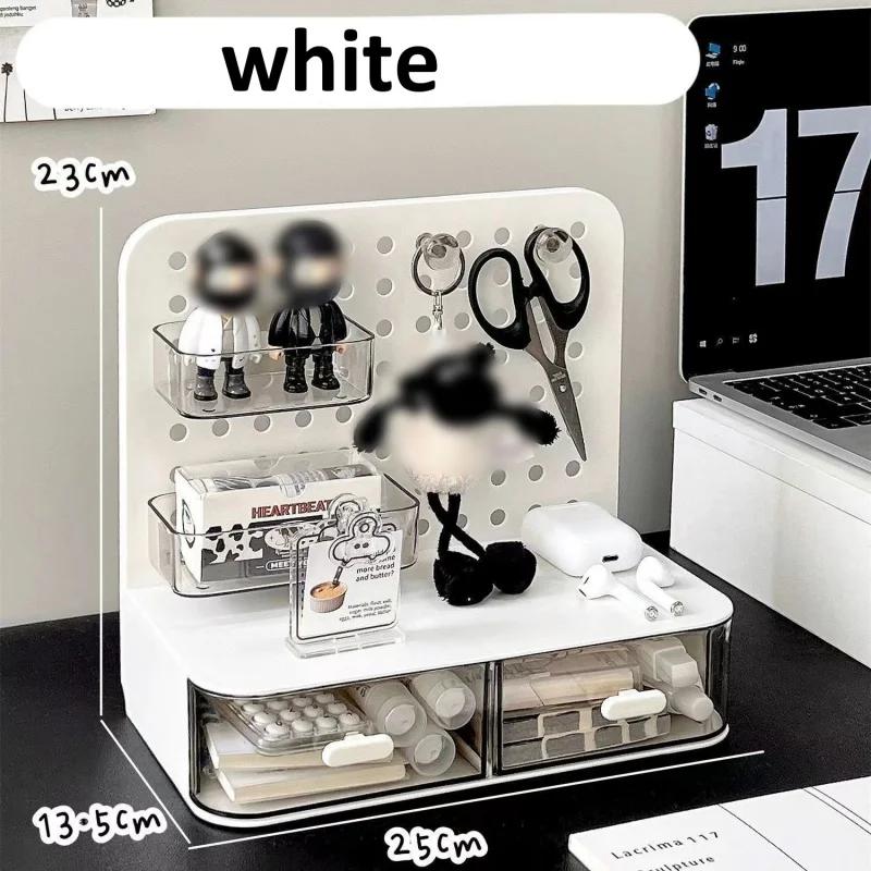 

1 шт. Милый настольный органайзер Крючок Тип выдвижного ящика Перфорированная доска Подставка для маленьких карточек Дисплей Коробка для хранения на рабочем столе Стойка для хранения канцелярских принадлежностей белый