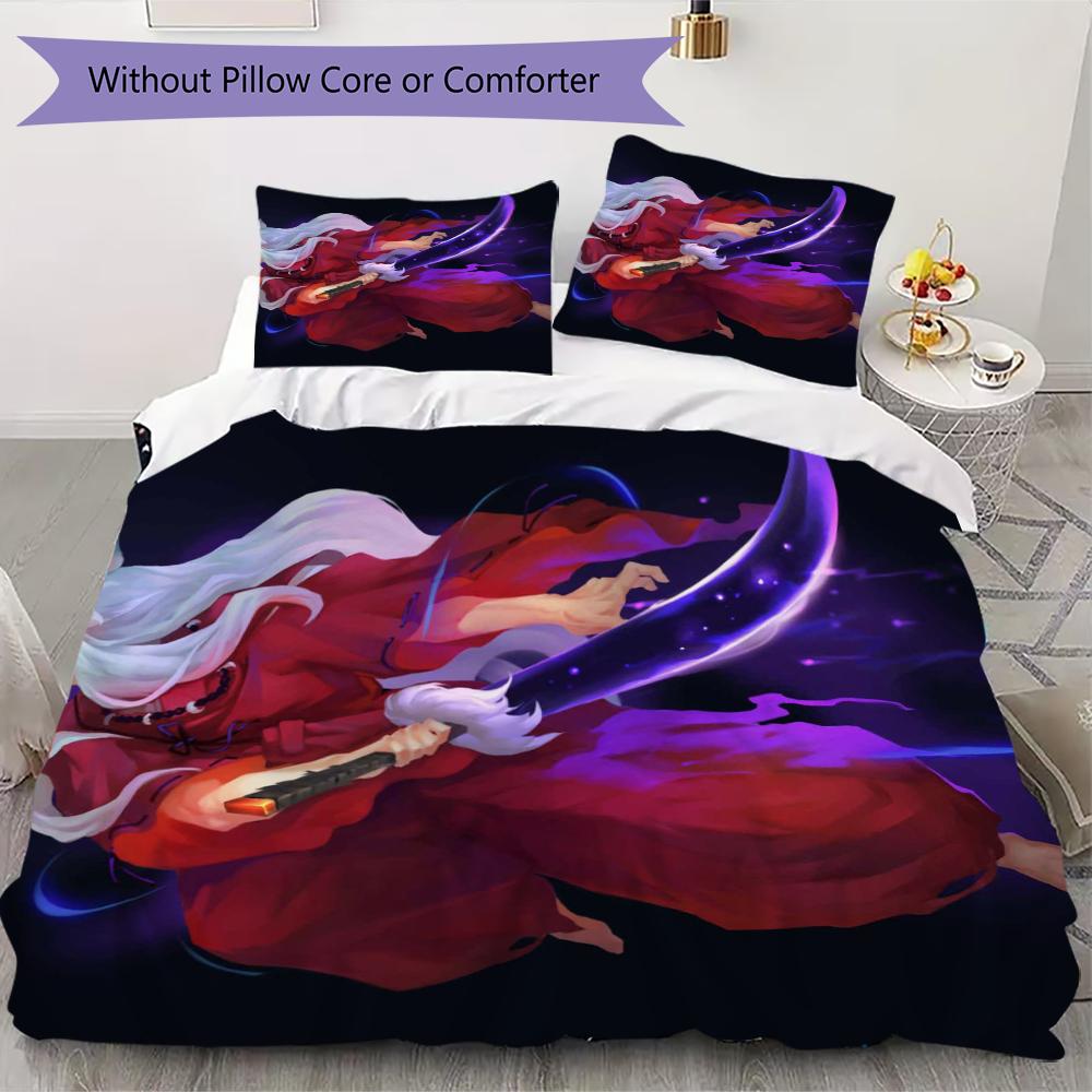 Inuyasha Pattern Bedding uilt Set uilt Cover Pillowcase Home Decoration Birthday Gift (1 * duvet cover + 2 * pillowcase without core)