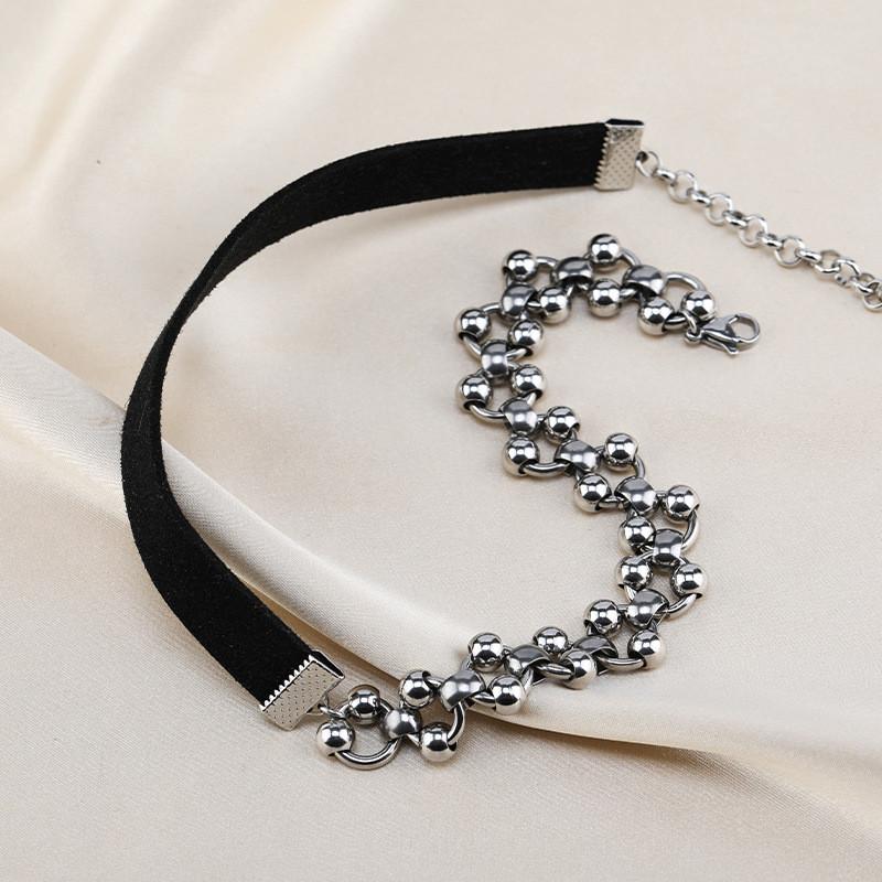 Titanium Modern Black Steel Choker Necklace For Women With Dazzling Crystal Accents And Trendy Shape Wave