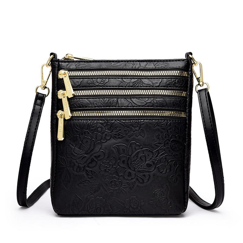 Stylish Embossed Floral Crossbody Bag for Women – Multi-Zipper Mini Shoulder Bag with Elegant Design