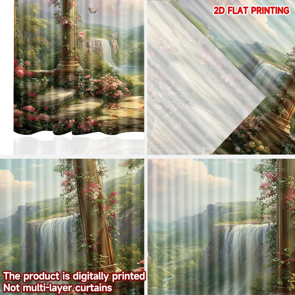 Arch Window Garden View Curtains Digital Printing Landscape Flowers Butterfly Waterfall Cozy Bedroom Living Room Set Of 2 Made Polyester Area Decor