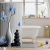 Zen Stones Bath Curtain with Hooks,White Vase Blue Flowers Aesthetic Waterproof Shower Curtain,Japanese Floral Simple Bathroom
